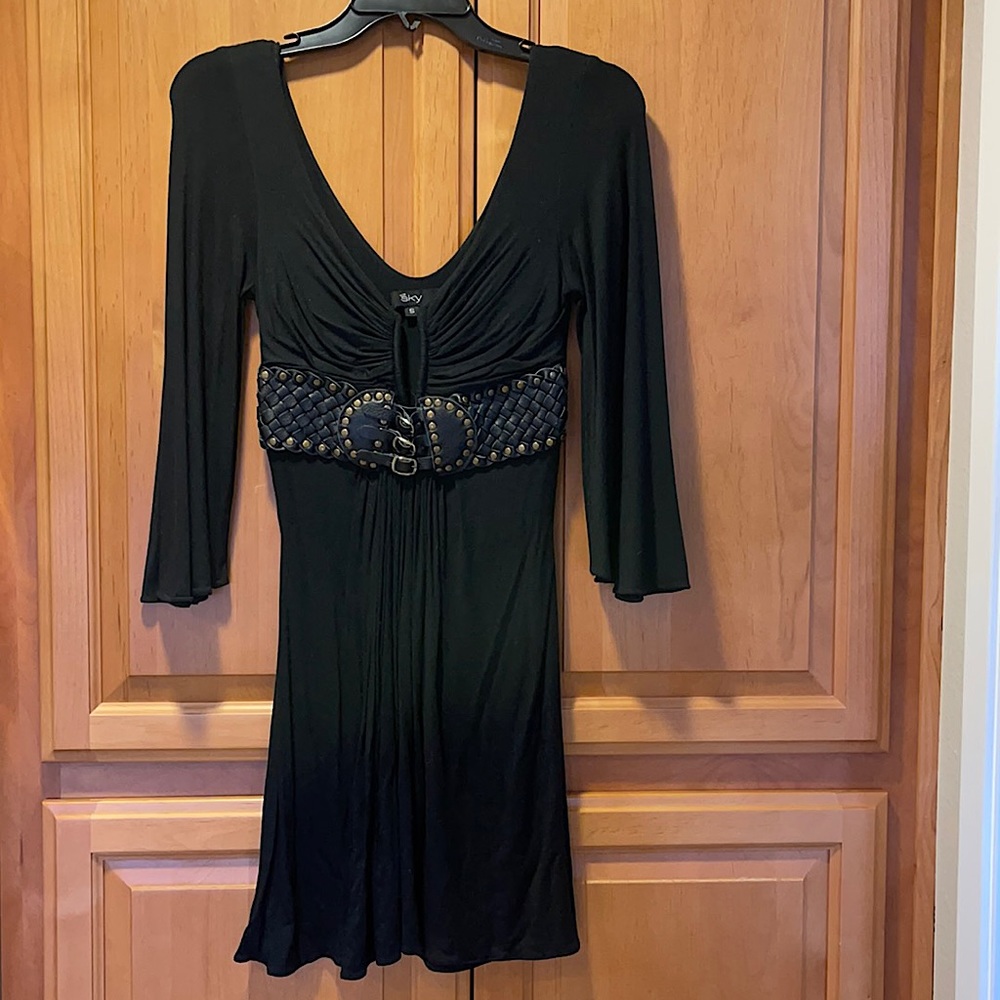 Sky Black dress with buckle belt. Worn once.